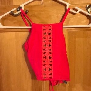 High neck pink bikini top